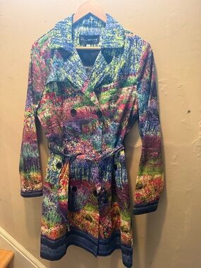 Donna White Trench Coat in Purple, Green and Pink Floral